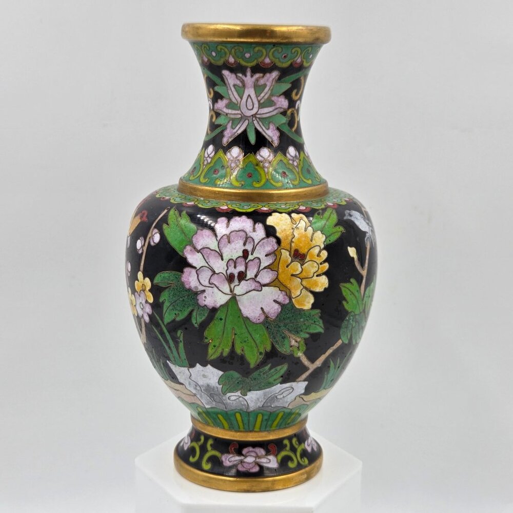 Jingtai Cloisonné Enamel Peony Motif Ruyi Border Bud Base